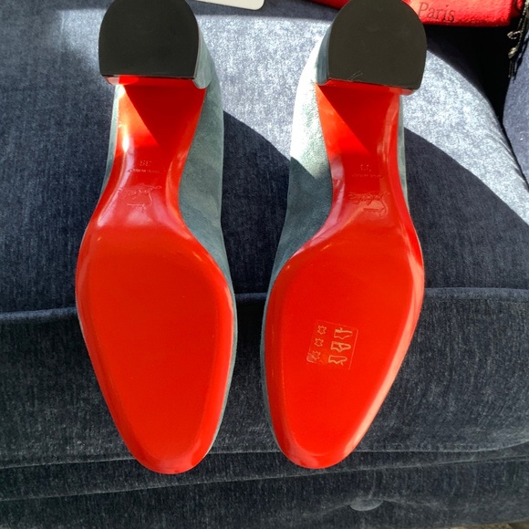 Christian Louboutin Teal Suede Heels - Picture 2 of 4